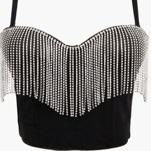 Elegant Black Rhinestone Women's Crop Top